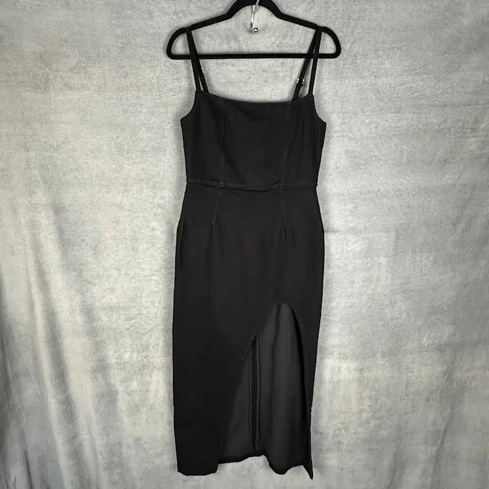 Reformation Jeans Dress Womens 6 Black Grazia Denim Midi Sleeveless Party Sexy - Picture 2 of 15